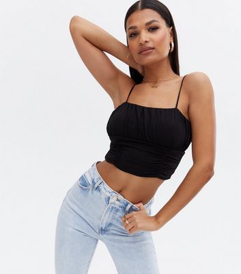 Click to view product details and reviews for Cameo Rose Black Ruched Strappy Crop Top New Look.