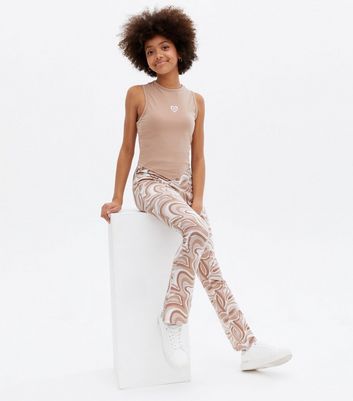 Girls Brown Marble Split Hem Flared 