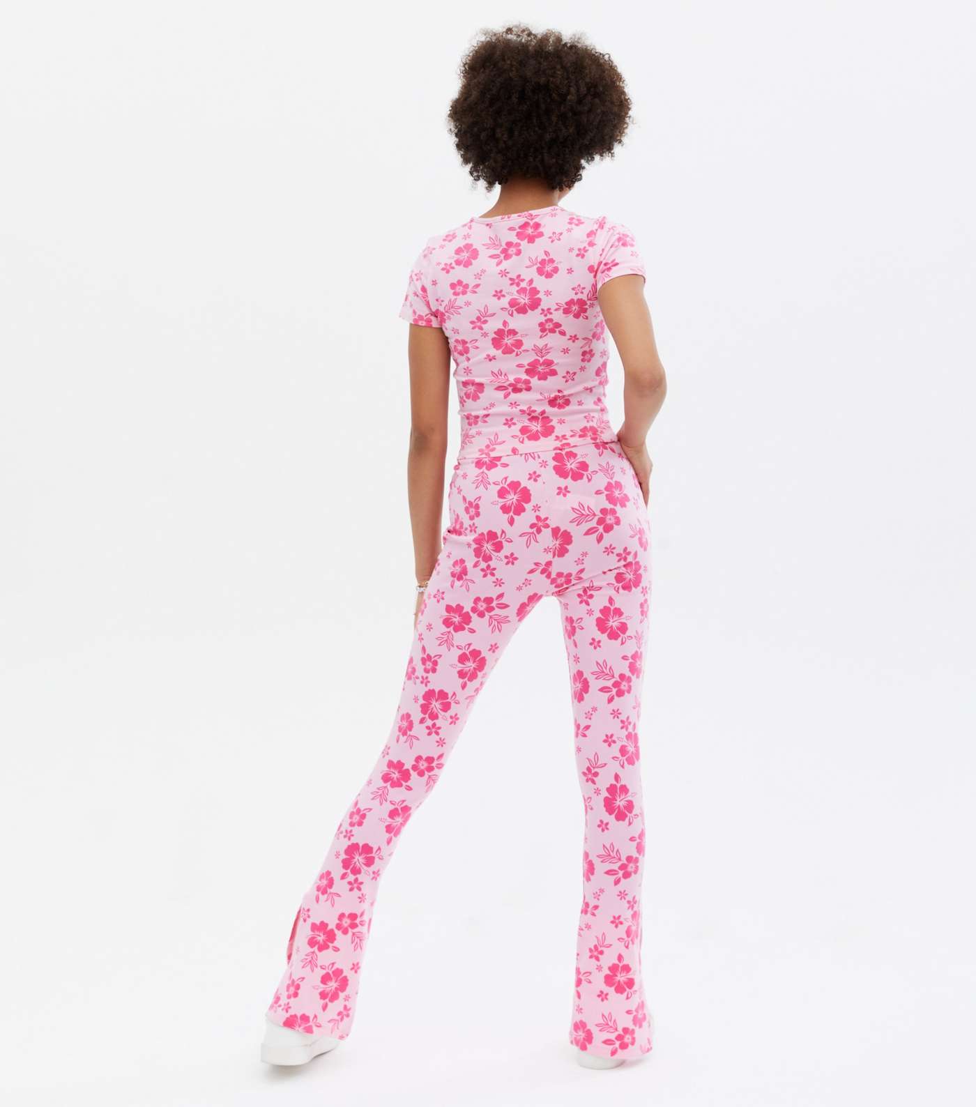 Girls Pink Floral Flared Trousers Image 4