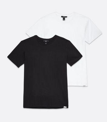 Boys 2 Pack Black and White T-Shirts New Look