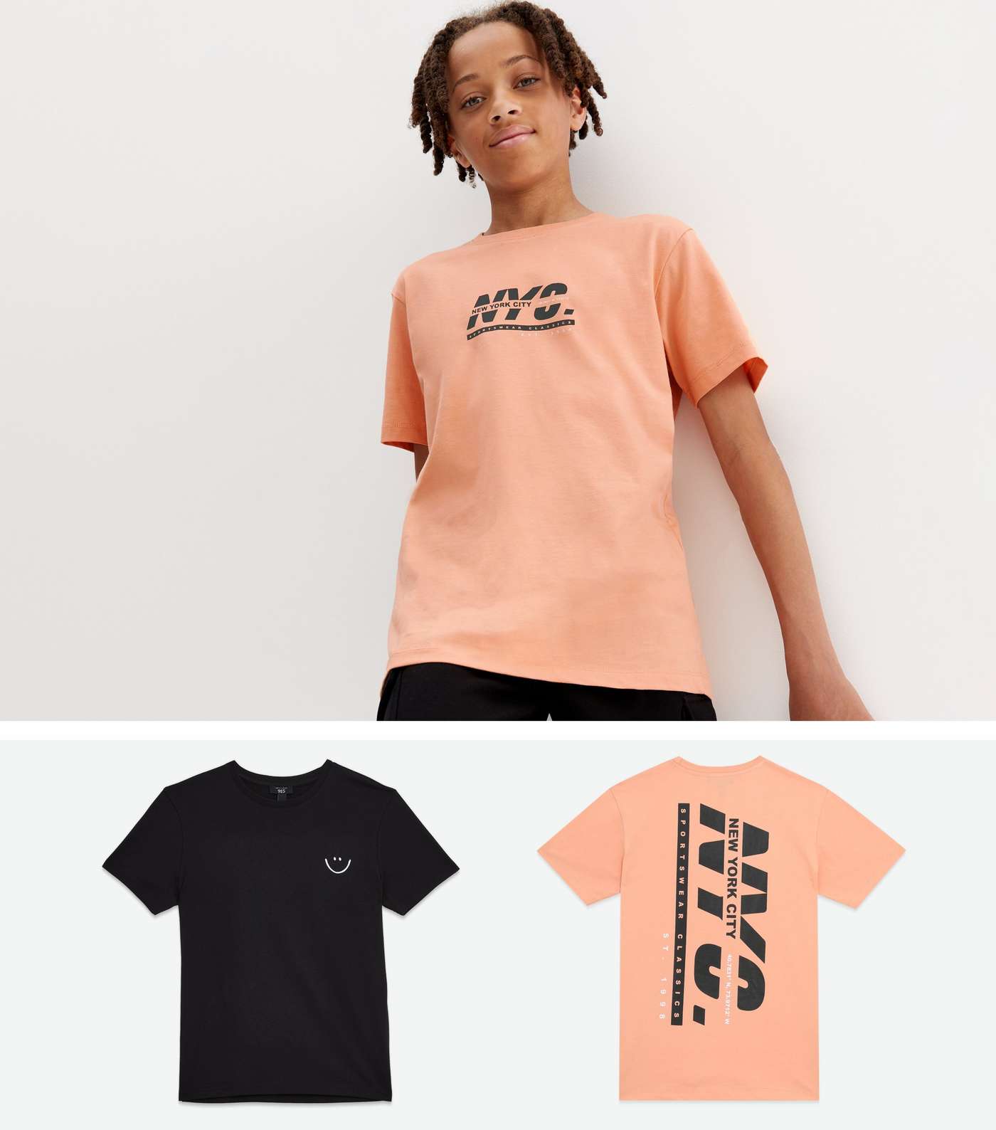 Boys 2 Pack Coral and Black Logo T-Shirts