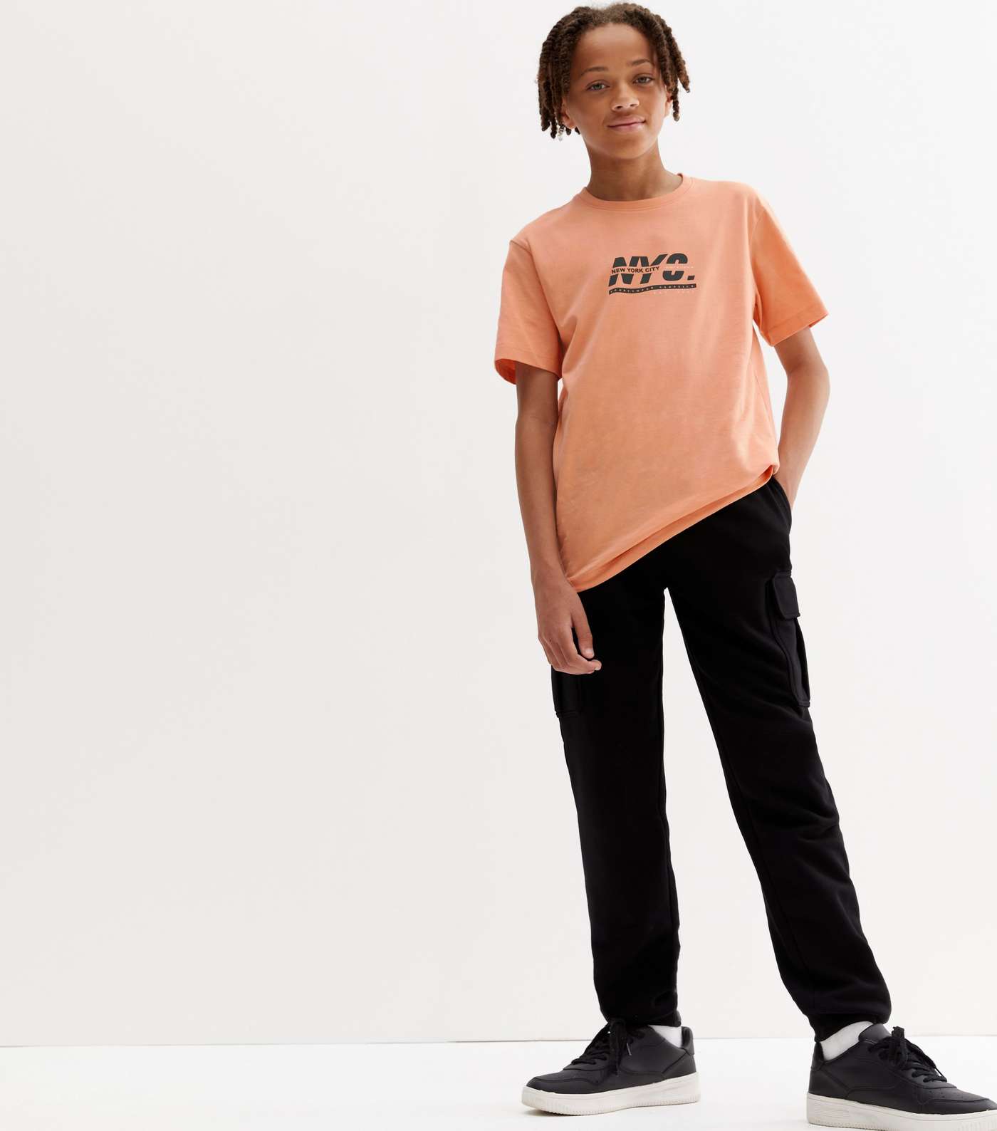 Boys 2 Pack Coral and Black Logo T-Shirts Image 3