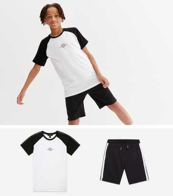 Boys Black Colour Block Tape Logo T-Shirt and Shorts Set
