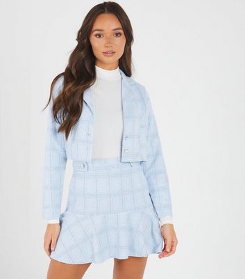 Blue Jacquard Check Crop Jacket 