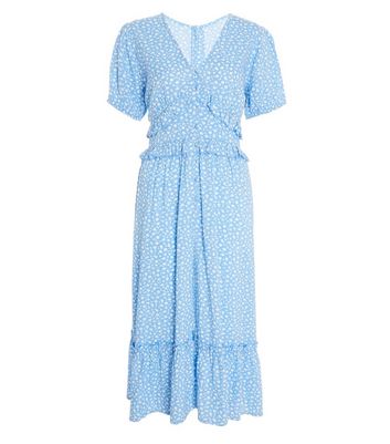 Click to view product details and reviews for Quiz Pale Blue Ditsy Floral Frill Midi Dress New Look.