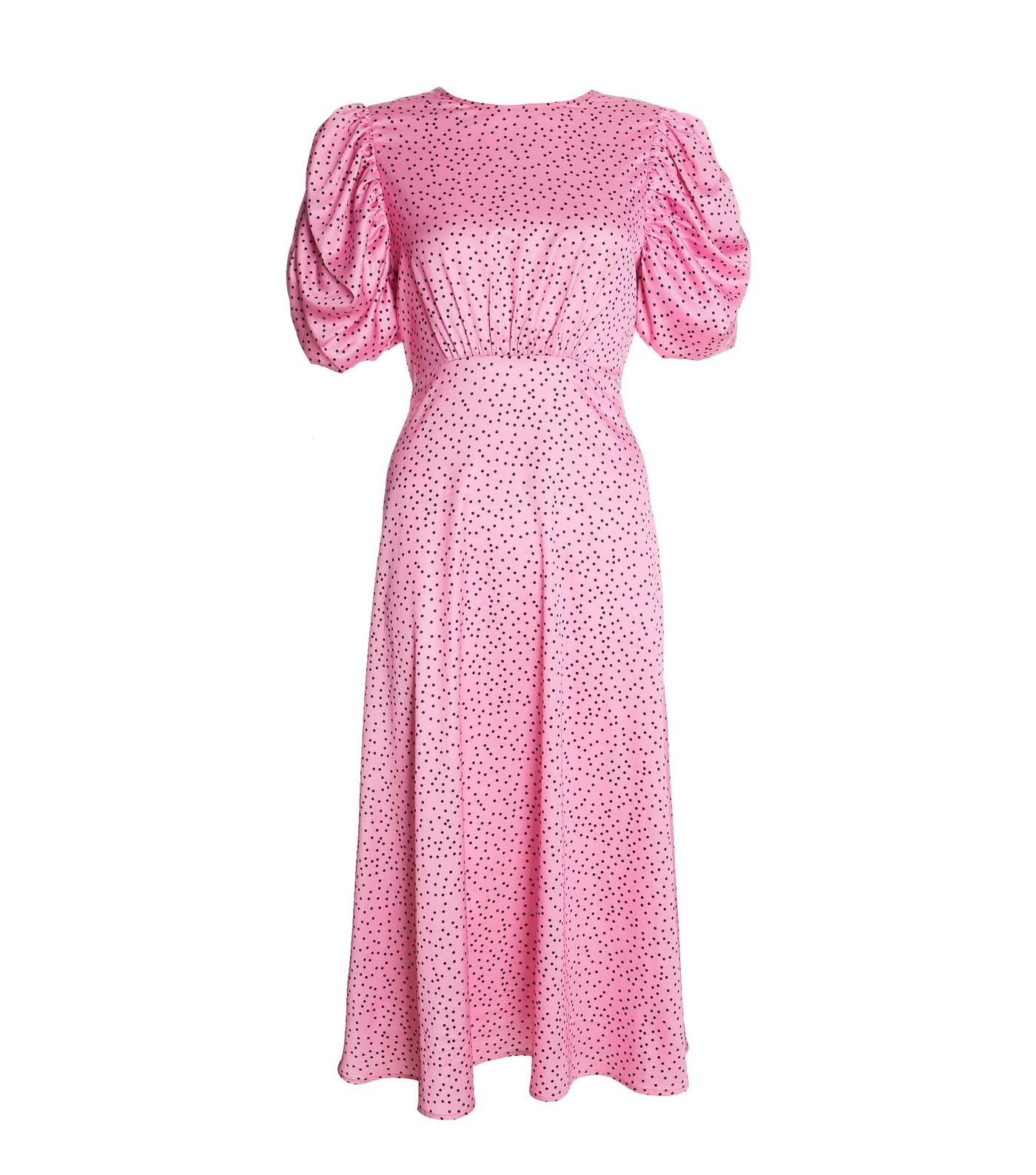 QUIZ Mid Pink Polka Dot Satin Midi Dress Image 4