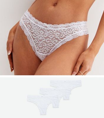 3 Pack White Animal Lace Leg Thongs