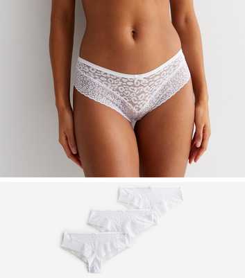 3 Pack White Leopard Lace Brazilian Briefs