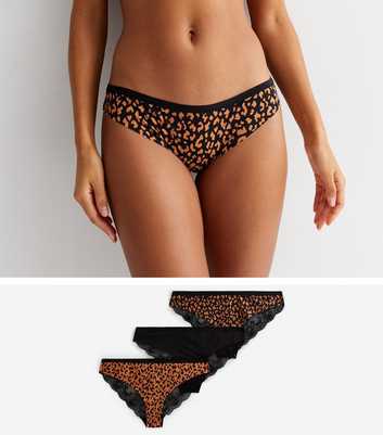 3 Pack Brown and Black Animal Print Lace Briefs