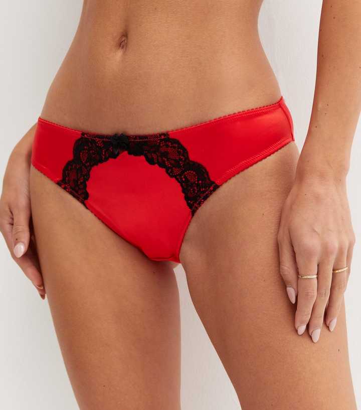 Red Satin Lace Brazilian Briefs