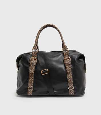 Black Leather-Look Monogram Strap Weekend Bag