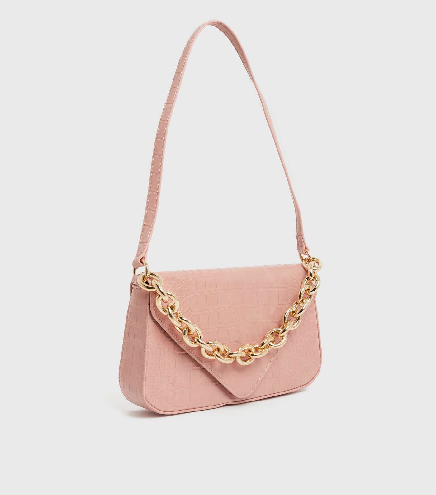 Little Mistress Pink Faux Croc Chain Shoulder Bag Image 2