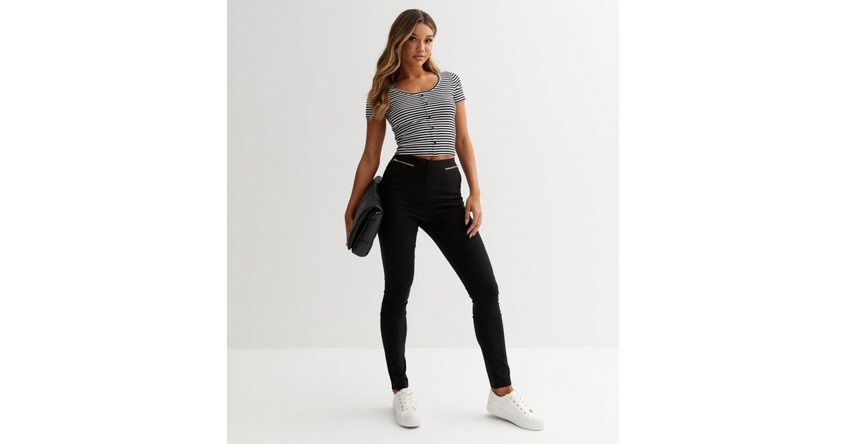 Petite Grey Zip Hem Disco Leggings, Petite