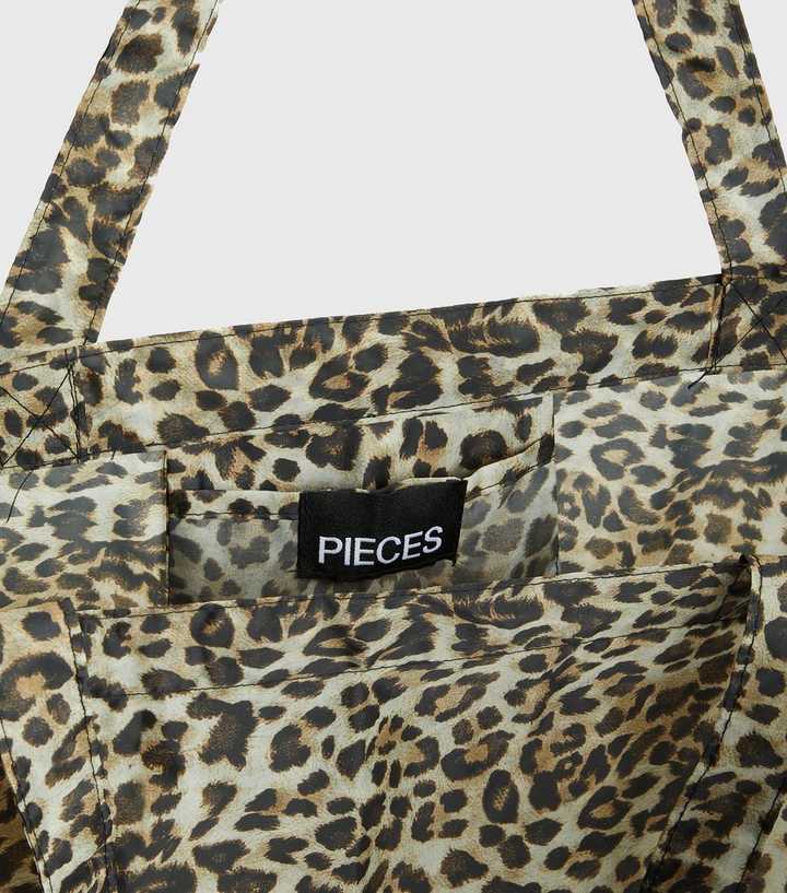 PIECES Brown Leopard Print Tote Bag