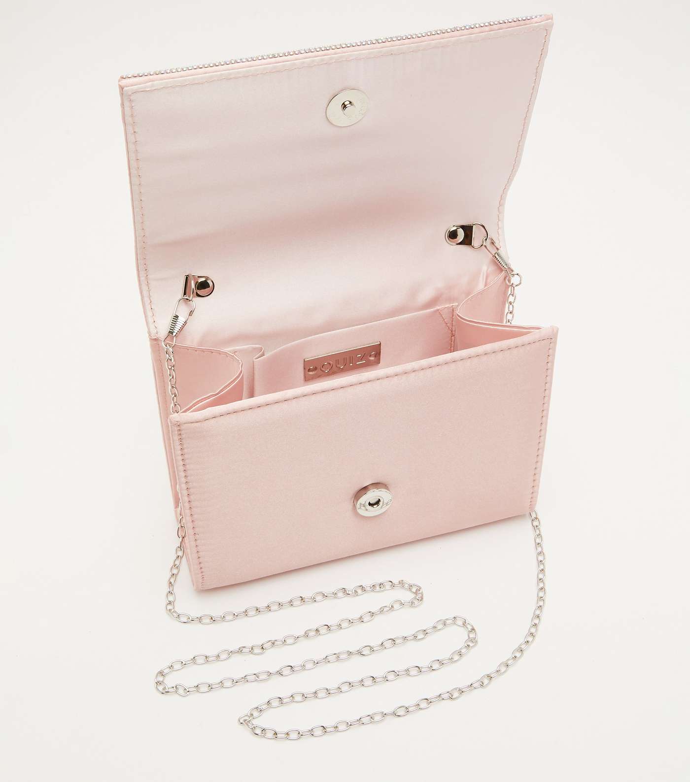 QUIZ Pink Satin Diamanté Trim Clutch Bag Image 2