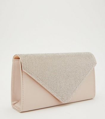 shop for QUIZ Pale Pink Satin Diamanté Clutch Bag New Look at Shopo
