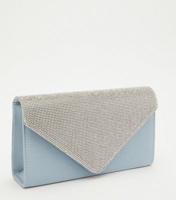 QUIZ Pale Blue Satin Diamant Clutch Bag New Look