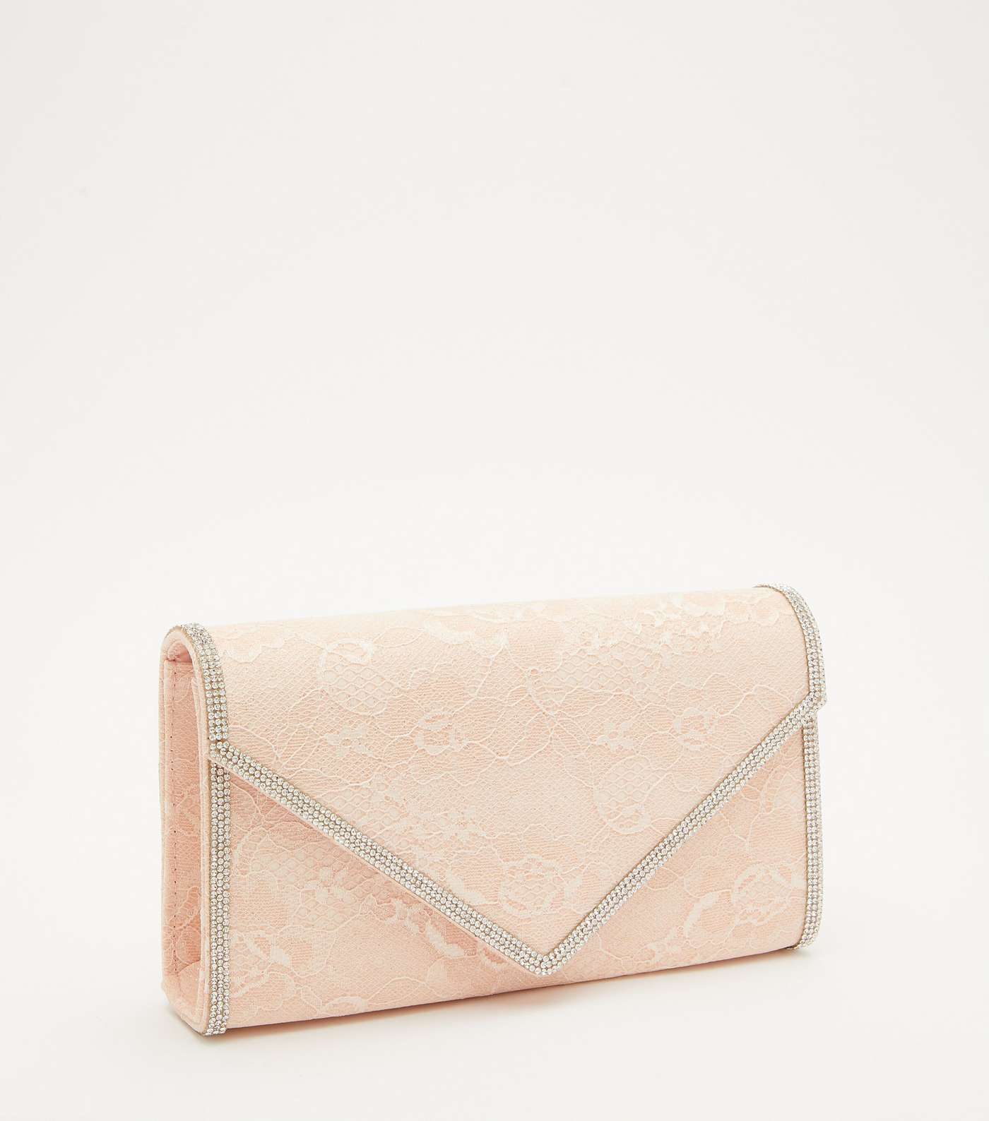 QUIZ Pink Lace Diamanté Trim Clutch Bag Image 4