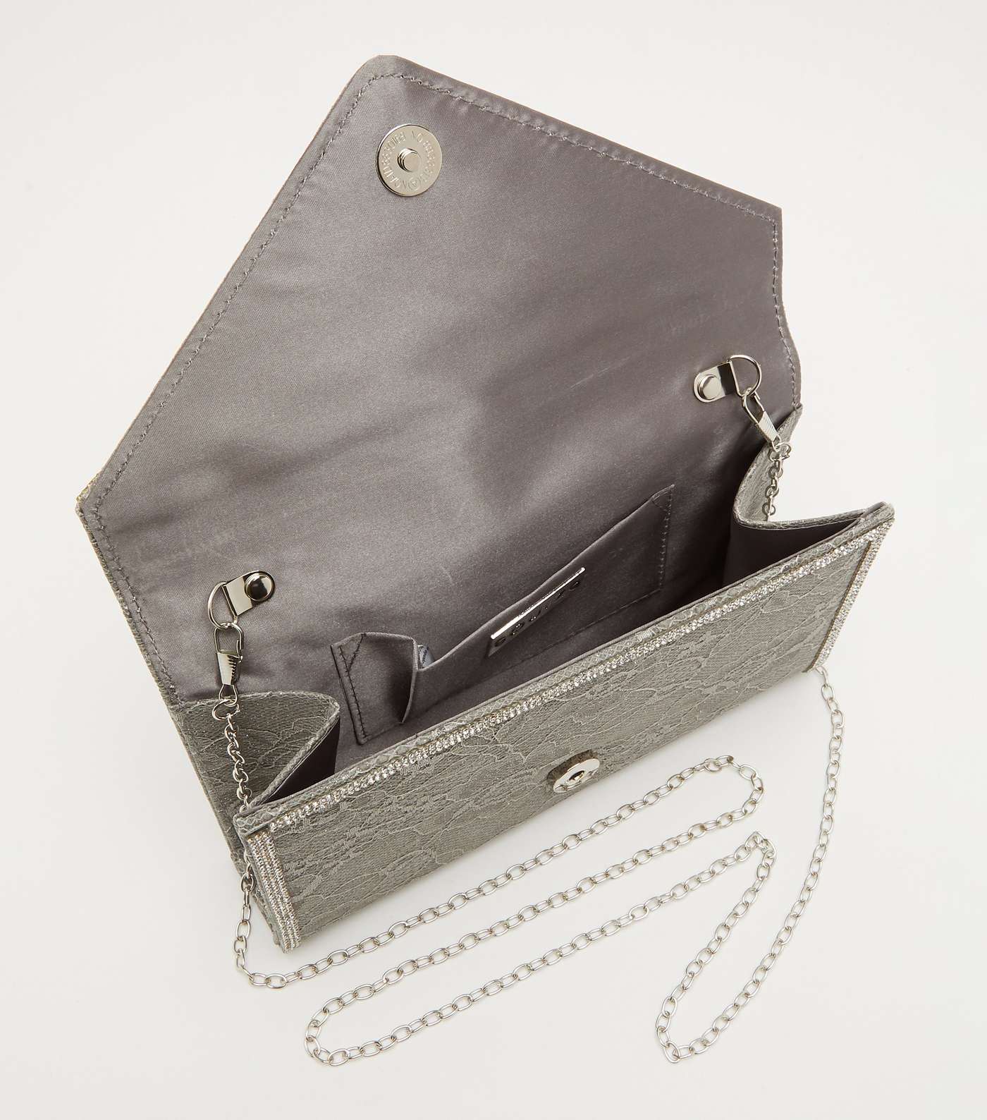 QUIZ Grey Lace Diamanté Clutch Bag Image 2