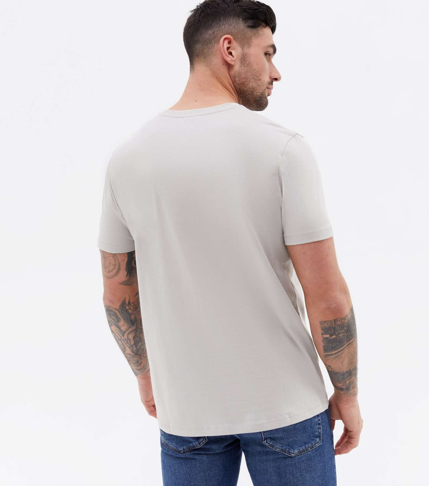 Pale Grey Rose Embroidered Short Sleeve T-Shirt Image 4
