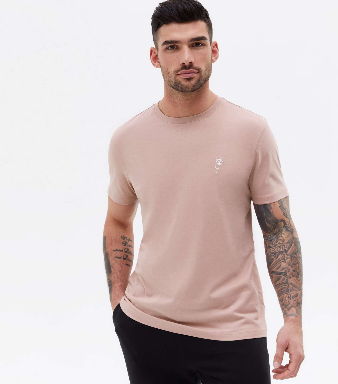 Deep Pink Rose Embroidered Short Sleeve T-Shirt