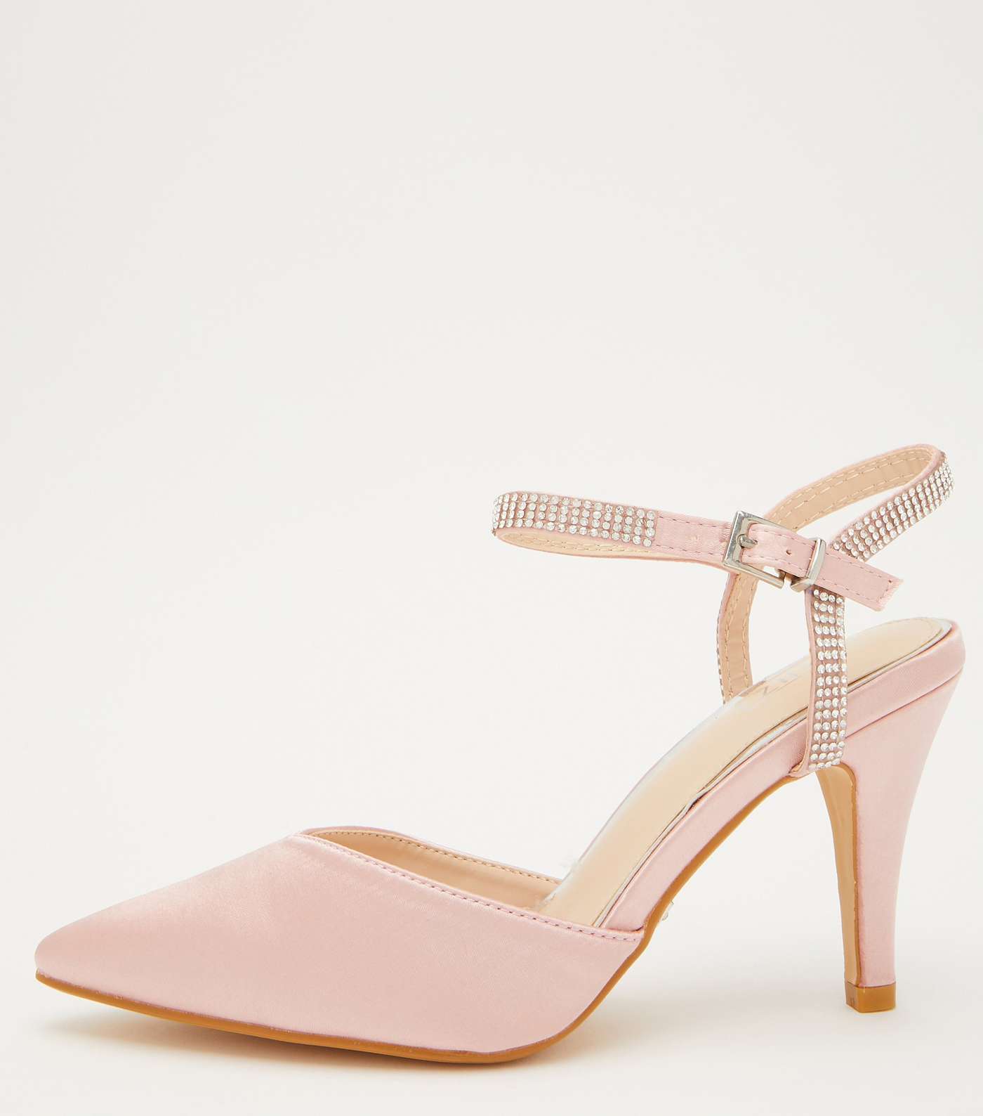 QUIZ Pink Satin Diamanté Pointed Court Shoes Image 4