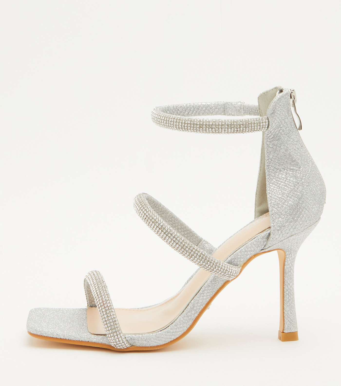 QUIZ Silver Diamanté Strappy Stiletto Heel Sandals Image 4