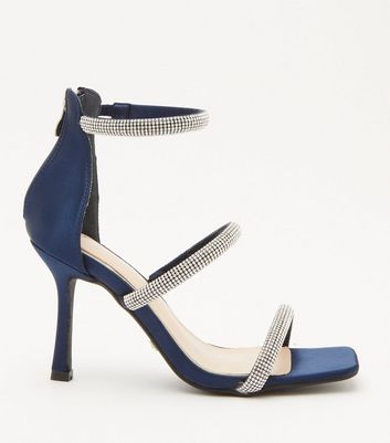 QUIZ Navy Diamanté Strappy Stiletto Heel Sandals | New Look