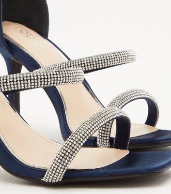 shop for QUIZ Navy Diamanté Strappy Stiletto Heel Sandals New Look at Shopo