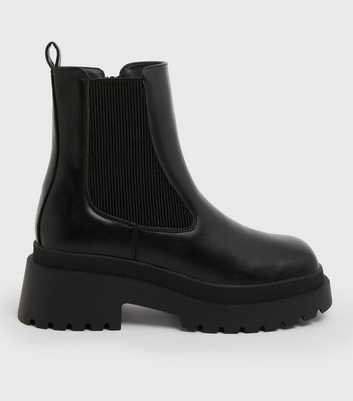 Black Square Toe Chunky Chelsea Boots