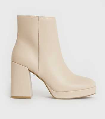 Off White Square Toe Block Heel Platform Ankle Boots