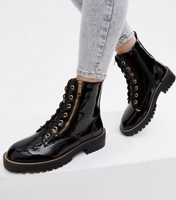 black patent lace up boots