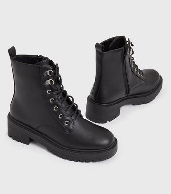 black zip and lace up chunky biker boots