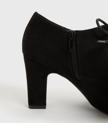 Wide Fit Black Suedette Lace Up Block Heel Shoe Boots | New Look
