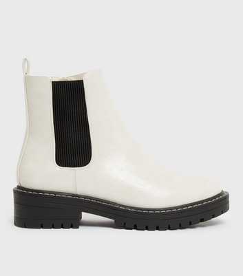 Off White Leather-Look Chunky Chelsea Boots