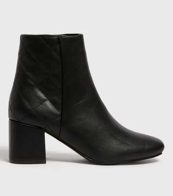 Black Quilted Leather-Look Block Heel Ankle Boots
