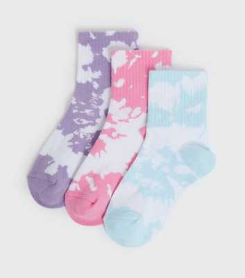 Girls 3 Pack White Tie Dye Socks