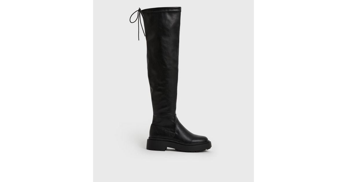 Black Stretch Over the Knee Chunky Boots New Look
