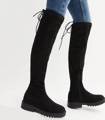 Black over the outlet knee boots new look