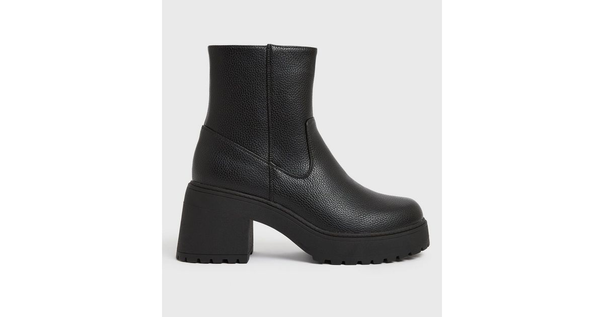 Black Chunky Block Heel Sock Boots New Look