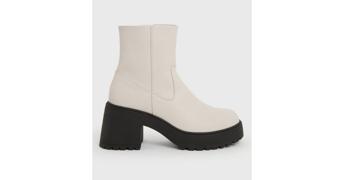 Off White Chunky Block Heel Sock Boots New Look