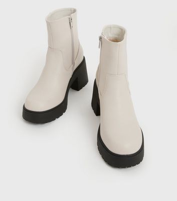 white chunky block heel sock boot