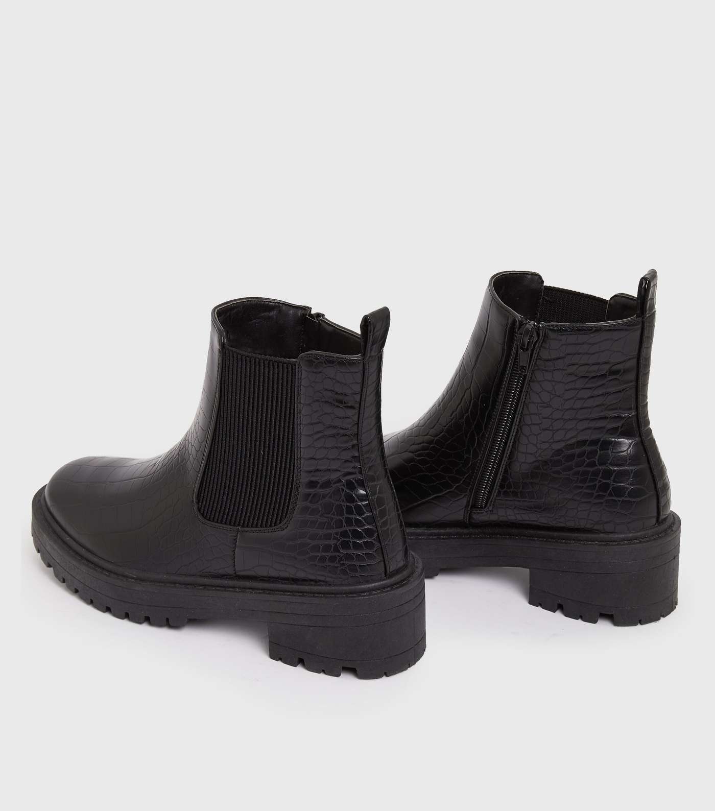 Black Faux Croc Chunky Cleated Chelsea Boots Image 4
