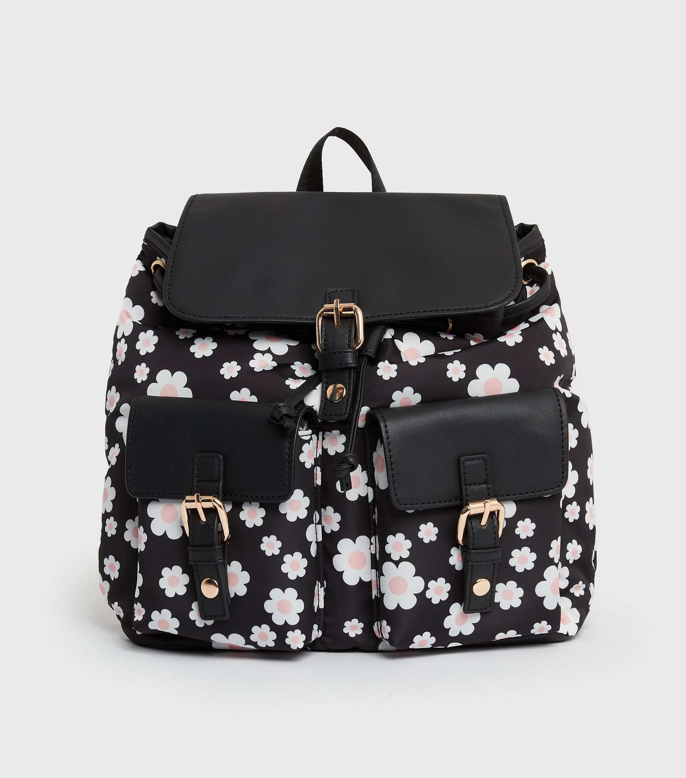Girls Black Daisy Double Pocket Backpack