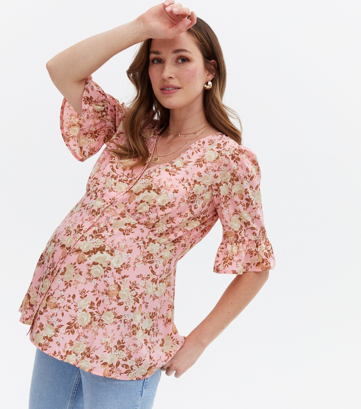 Women's Maternity Pink Floral Crepe Button Blouse New Look