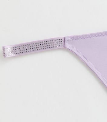 Lilac Diamante Strap Thong New Look