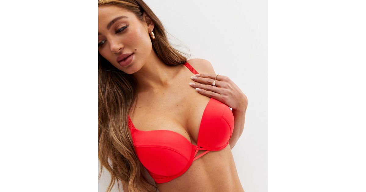 Red Diamanté Strap Boost Bra New Look