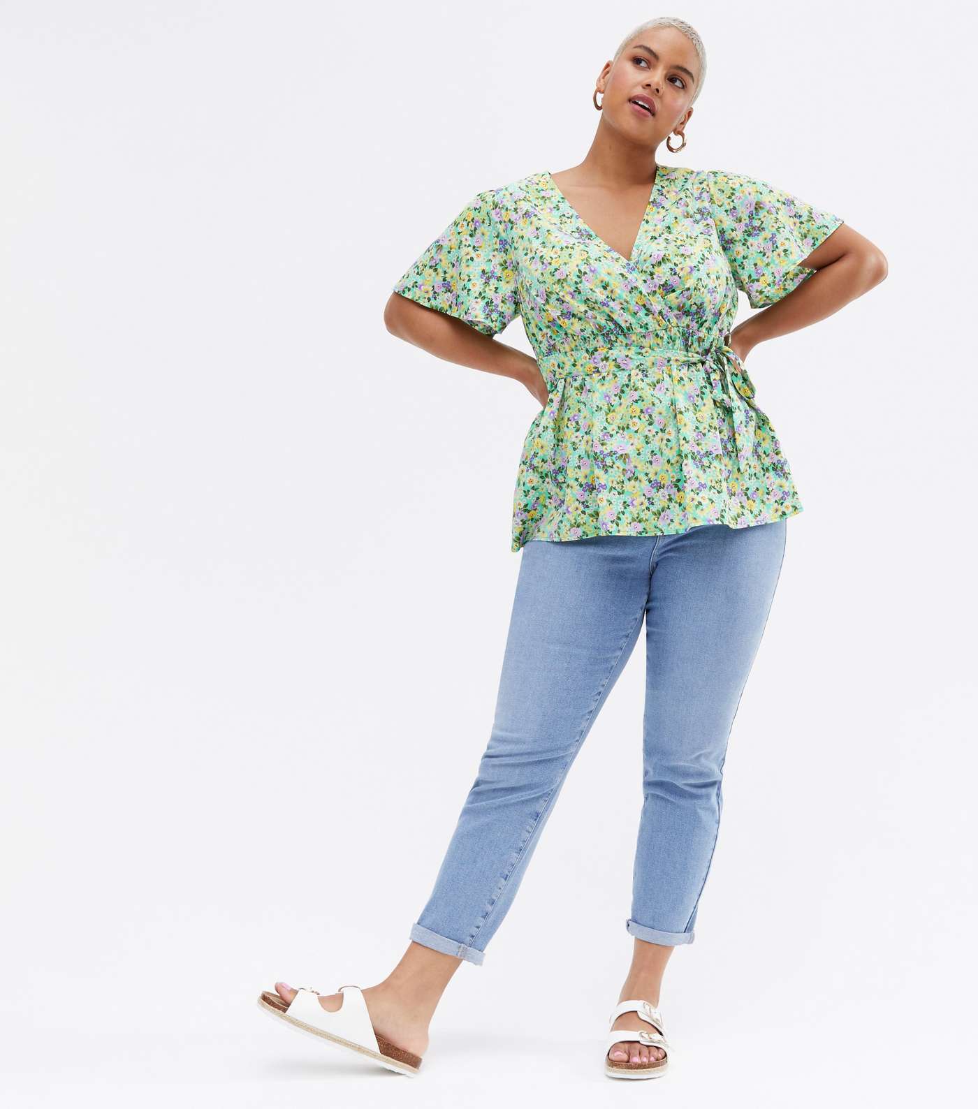 Curves Green Floral Crepe Wrap Top Image 2