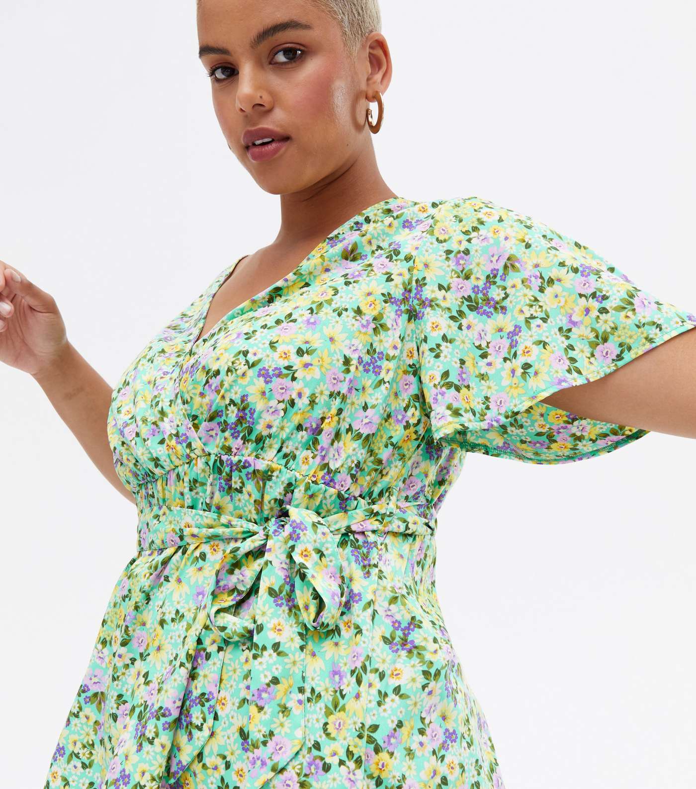 Curves Green Floral Crepe Wrap Top Image 4