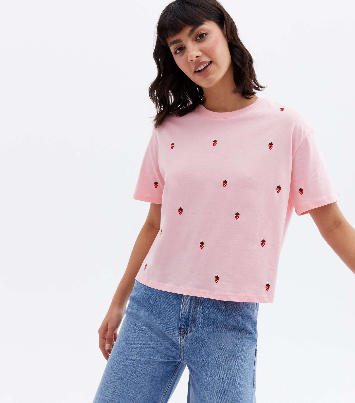 Pink Embroidered Boxy T-Shirt Image 3